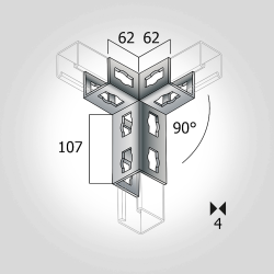 Winkel-Verbinder Eck-Verbinder 90° Verzinkt Rechts Knopfsystem 41mm Winkelverbinder Eckverbinder