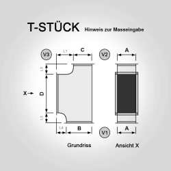 Lüftungststück Lüftungskanaltstück T-Stück Lüftungs-T-Stück Tstück Masszeichnung