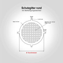 SCHUTZGITTER rund mit Befestigungslaschen – Edelstahl, auf Mass

Laubschutzgitter / Schutzgitter / Maschengitter