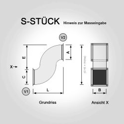 Lüftungssstück S-Stück Lüftungskanalsstück Lüftungssstück  Masszeichnung